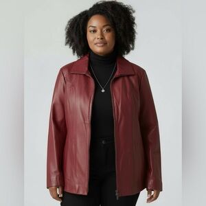 East 5th Women’s Deep Red Genuine Leather Zip Jacket XL Valentine Style